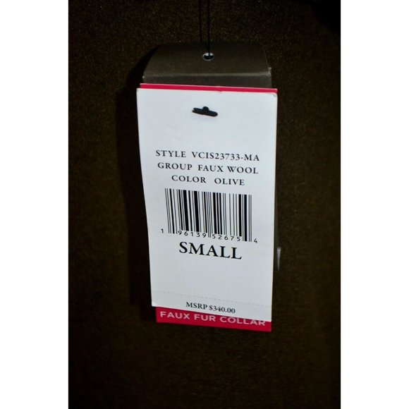 VINCE CAMUTO Women's Detachable Faux Fur Collar Full Zip Peacoat SMALL Olive NWT - Picture 8 of 10